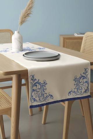 Elysian Blue Keten Runner 45x140 Cm Çok Renkli