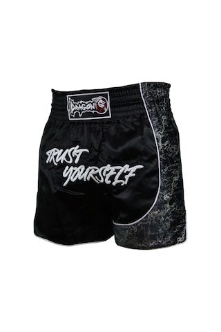 Dragondo Mt3408 Trust Yourself Siyah Muay Thai Kick Boks Şortu Siyah
