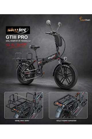 Skyjet Gtııı Pro 1000w Elektrikli Bisiklet Ayna Çanta Ve El Gazı Hediyeli Siyah