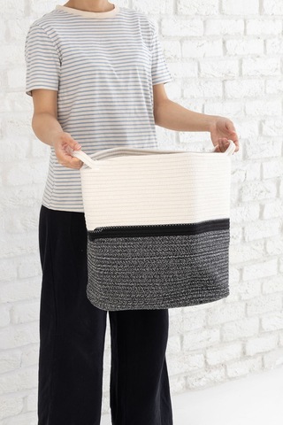 Hasır Dokuma Çamaşır Sepeti - Banyo Düzenleyici Pamuk Halat Saklama Sepeti 38 Cm Karışık Renk