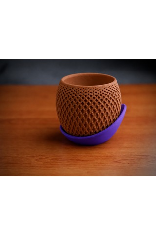 3d Baskı Küre Saksı - Kafes Dokulu İki Parçalı Dekoratif Saksı - Kahverengi-mor 84629942