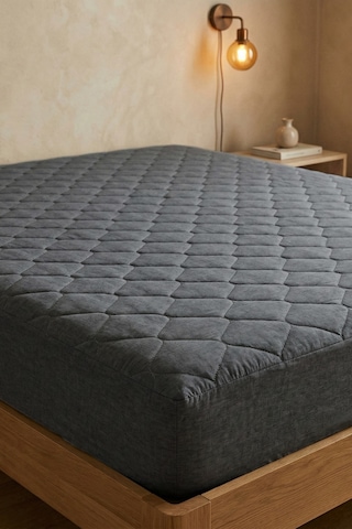 Yatak Alezi Pamuklu Kapitone Fitted Full Kenar Sıvı Geçirmez Yatak Koruyucu Gri
