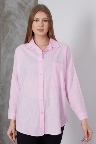 Paw Garage Kadın London Keten Tek Cepli Oversize Gömlek, Premium Kalite Keten Gömlek Pembe