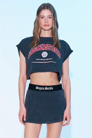 Sagaza Studio Ss6018 Bella Croped T-shırt Gri