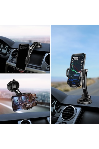 Araç İçi Telefon Tutucu Vantuzlu Cam Uyumlu Güçlü Ayarlanabilir Siyah
