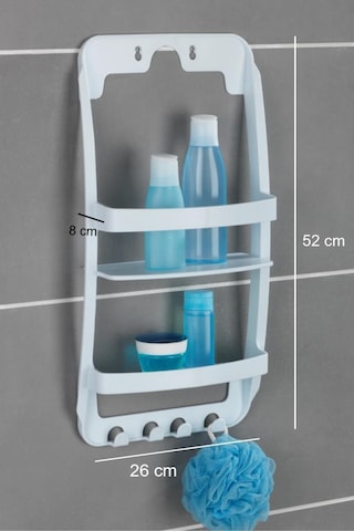 Banyo Rafı Duvara Monte Plastik 3 Katlı Raf Organizer Askılıklı, Beyaz Renkli