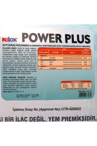 Retox Power Plus  Bağlayıcı Hayvan Yem Katkısı-25 Kg
