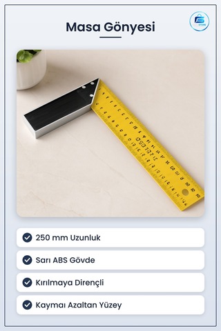 Masa Gönyesi 250 Mm Sarı Abs Açı Ölçer Hassas Ölçüm Teknik Çizim