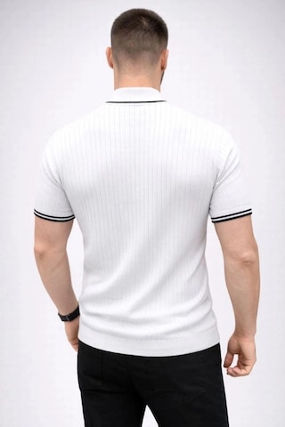 Freedom Storee Erkek Fitilli Triko Dokuma Kısa Kol Tişört Yarım Boğaz Modern Yazlık T-shirt - Beyaz Çok Renkli