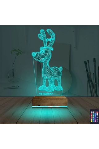 Luvivia Geyik Yılbaşı Kişiye Özel 3d Lamba - Masa Gece Lambası Şeffaf