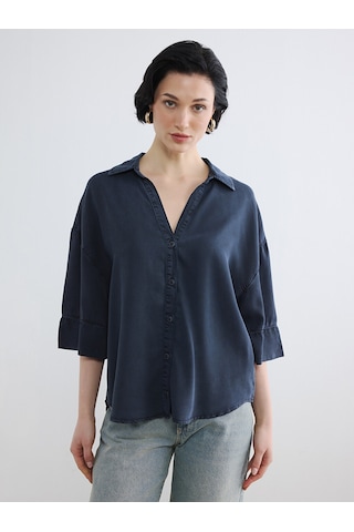 Lcw Jeans Lacivert Oversize Kadın Jean Gömlek