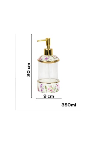 Porsima 3127-1 Gold Kapaklı Porselen Ve Cam Sıvı Sabunluk Çiçek Desenli Ve Şeffaf Tasarım 350 Ml Gold