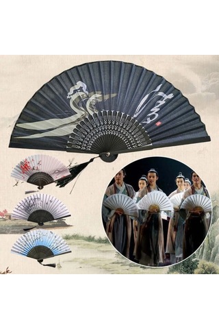 Singree Dans Gösterileri İçin Klasik Bambuslu İpek Çelik Fan - Çin-japon Stili, Nikah, Banket, Hediye