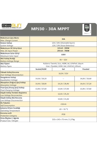 Mexxsun 30A Amper Solar MPPT Şarj Kontrol Cihazı Güneş Paneli Voltaj Regülatörü