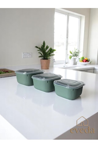 Eveda Snaplid Line Kare Üçlü Set Yeşil