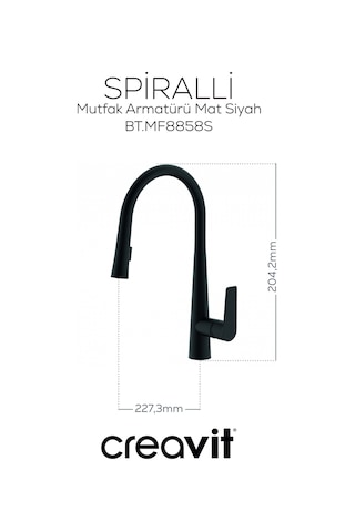 Creavit Spiralli Mutfak Armatürü Mat Siyah Bt.mf8858s