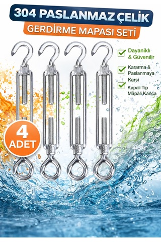 Çelik Gerdirme Turnbuckle Yüksek Dirençli Kanca & Mapalı Uçlu Gerdirme Aparatı 4 Adet