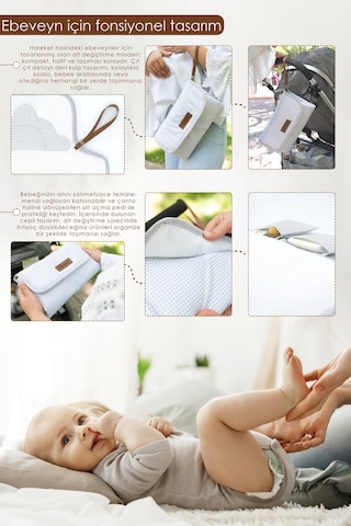 Bebek Çanta Alt Açma Minderi, Alt Değiştirme Pedi, Taşınabilir Bakım Çantası, Clutch Seri, Gri