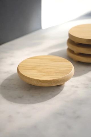 Bambu Doğal Mini Top Ayaklı Sunumluk Bardak Altı , Ve Sunum Standı Kahverengi