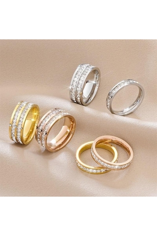 Sarı Tasarım Duygusu Hafif Ve Lüks, Yıldız Çift Zirkon Yüzük Renginden Düşmüyor Titanyum Çelik Vermikülit Yüzük 13 Sarı