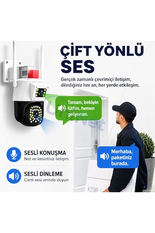 Uninet 6mp Çift Lensli Dış Mekân Güvenlik Kamerası 355 Ptz Döner Başlık, Siren, Polis Çakarı Ve Çift Yönlü Ses 15231979
