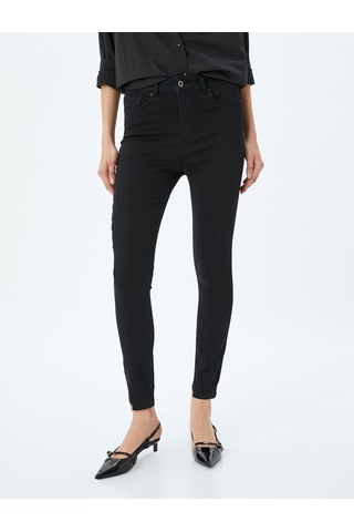 Koton Yüksek Bel Skinny Fit Dar Paça Düğmeli Kot Pantolon - Skinny Fit Push Up Jean Siyah 5sal40040md Siyah