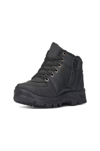Günlük Unisex Kız Çocuk Bot Kürklü Astar Bağcıklı Fermuarlı Oval Burun Kaymaz Taban Bootie 389 Siyah