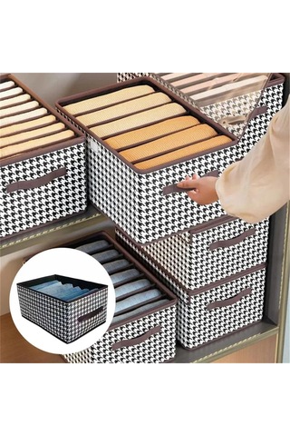 Xiyyadms Houndstooth Desenli 9 Bölmeli Non-woven Organizer Kutusu - 44x30x20cm, Çekmeceli, Yığılabilir, Ev İçi Giysi/çeşitli Eşya Depolama Kutusu