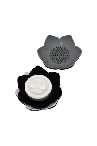 2 Adet Lotus Desenli Sabun Ve Sünger Tutacağı Silikon Siyah Su Giderli Lotus Şekilli Sabunluk Diğer