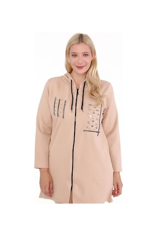 Mia Butik Kadın Büyük Beden İki İplik Krem Taş Ve Pul Payet Detaylı Ceket-820 Krem