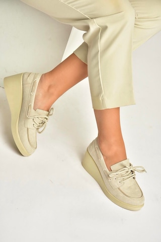 Fox Shoes Y602006402 Bej Süet Dolgu Tabanlı Kadın Ayakkabı Bej