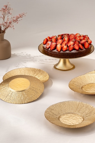 Emsan Golden 7 Parça Cam Pasta / Tatlı Seti Gold