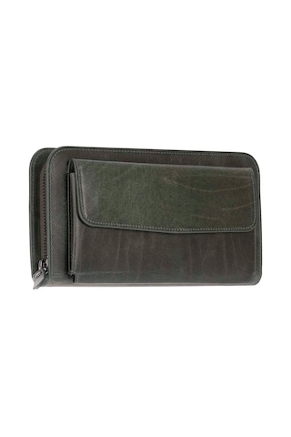Bloominbag Faron Forest Green Telefon Bölmeli Hakiki Deri Unisex Clutch Çanta Yeşil