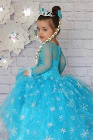 6-7 Yaş Elsa Tarlatanlı Uzun Kollu Kostüm Elbise