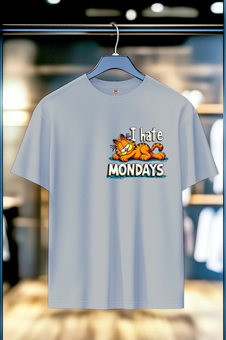 Book Orbook Garfield Hates Mondays %100 Heavy Cotton Premium Kalite Unisex T-shirt Gri