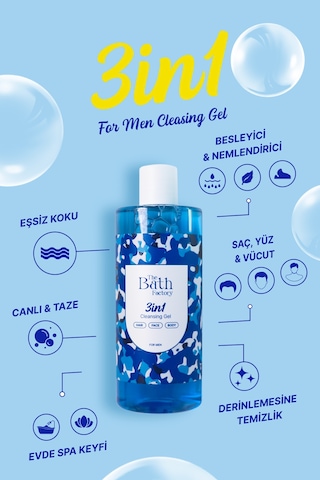 3 İn 1 Erkeklere Özel Saç Yüz Vücut Temizleme Jeli 400 Ml Tüm Saç Tipleri