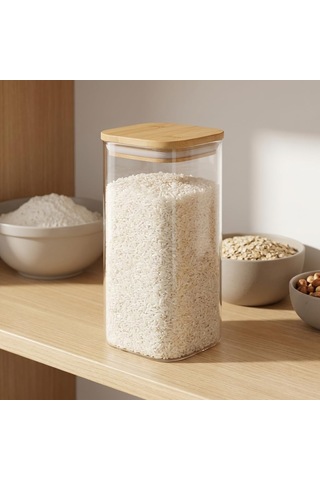 Lexroo 1400ml Sızdırmaz Vakumlu Bambu Kapaklı Borosilikat Cam Kavanoz Çok Renkli
