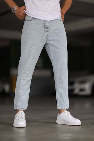 Erkek Boyfiend Düz Buz Beyaz Kot Pantolon Buz Beyaz Buz Beyazı