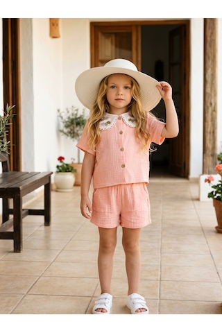 Baby Lory Kids Store Kız Çocuk Dantel Yaka Detaylı Takım AÇIK PEMBE