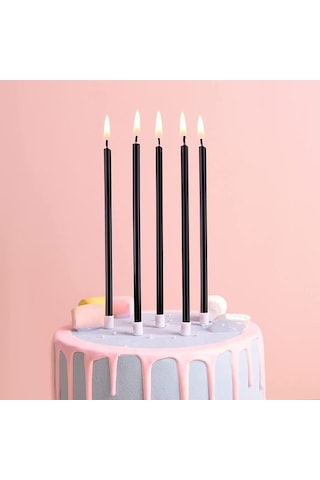 Pastel Siyah Uzun Mum 20 Cm 7'li Çok Renkli
