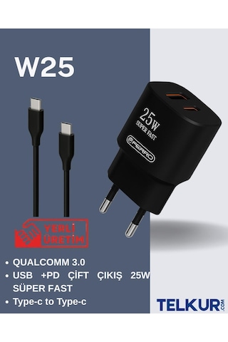 Ferro W25 Qualcom Usb & Pd Çift Çıkışlı Süper Hızlı Şarj 3.0 Amper