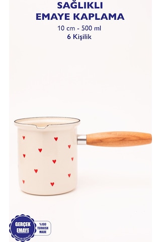 Cupid Emaye Ahşap Saplı Cezve 500ml-6 Kişilik