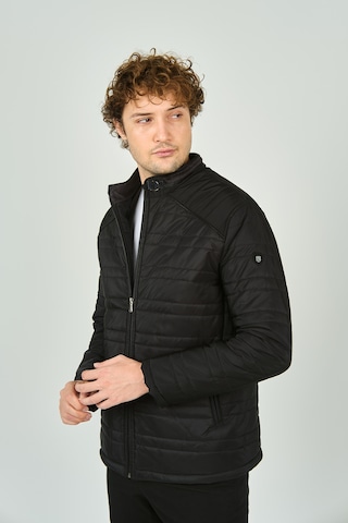 Lucas Erkek Dik Yaka Deri Biyeli Kapitone Mont 4706 Siyah Siyah