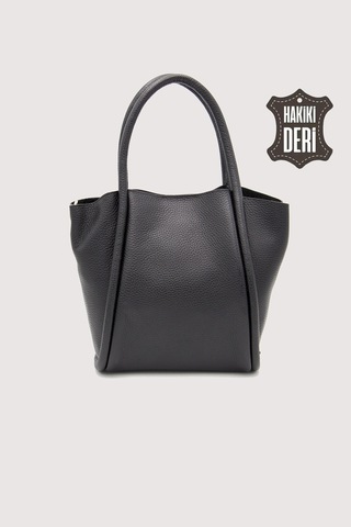Hakiki Deri Kadın Organizerlı El Çantası Siyah Smr9206 Siyah