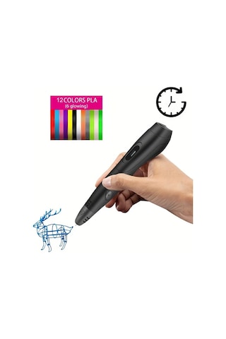 Xuweiwei 06a Plus 3d Yazıcı Kalemi Siyah 12 Renk Pla Filament 2377 Metre Tasinabilir Canta Yanmaz Kapak Defter