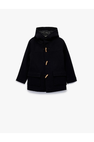 Koton Kapşonlu Düğmeli Uzun Kollu Yün Karışımlı Kaban Lacivert 6wkb00018tw Lacivert