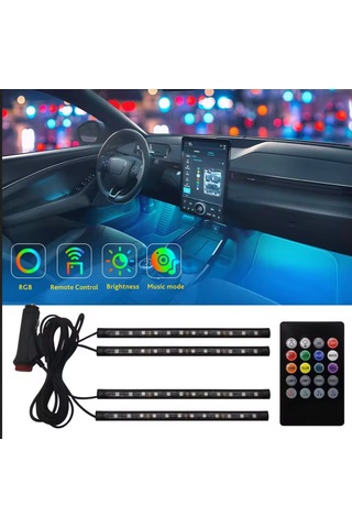 48 Led Araç İçi Ayak Altı Led Işık Kumandalı Müziğe Duyarlı Çakmaklık Girişli Çok Renkli Araç İçi Aydınlatma 1 Adet