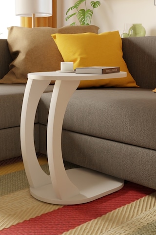Oval Beyaz C Sehpa Modern,hareketli Tekerlekli Yan Sehpa Salon, Ofis, Yatak Odası Beyaz