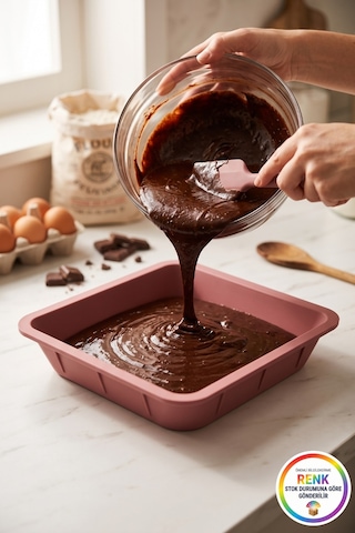 Kare Silikon Kek Brownie Kalıbı Yapışmaz Kolay Çıkan Fırın Borcamı Pasta Kabı 25x25x5 Cm Çok Renkli