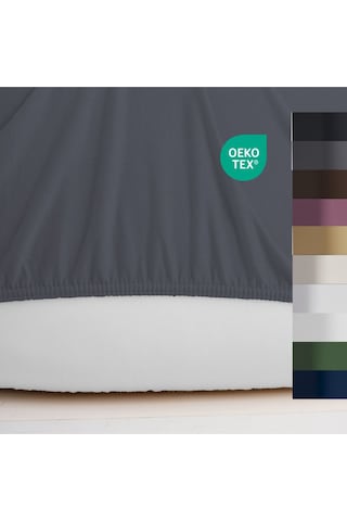 Strausshome Premium Yuvarlak Lastikli Çarşaf 220x220 - 200x200cm %100 Pamuk Oeko Tex Antrasit / Koyu Gri Antrasit - Koyu Gri